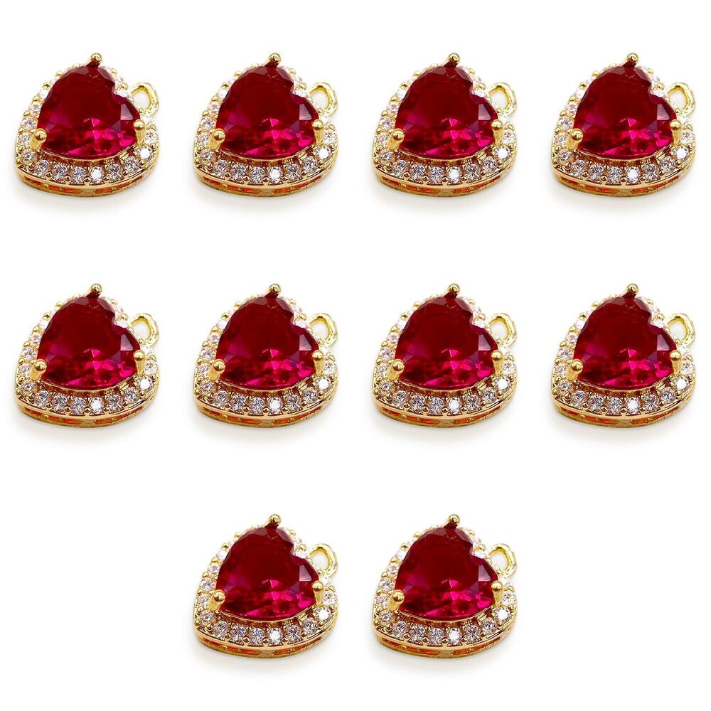 7613 10Pcs Heart Charms Rose Crystal Around Full Zircon Rhinestone Pendants